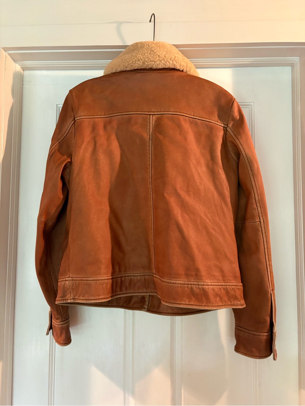 Orvis Rust Brown Leather Jacket With Cream Sherpa Collar — image 2 of 4